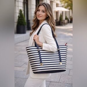Aldo Striped Navy and Cream Tote Bag